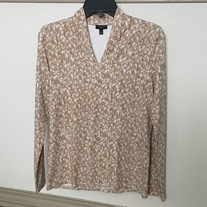Talbots Tan/Cream Long Sleeve Blouse SP